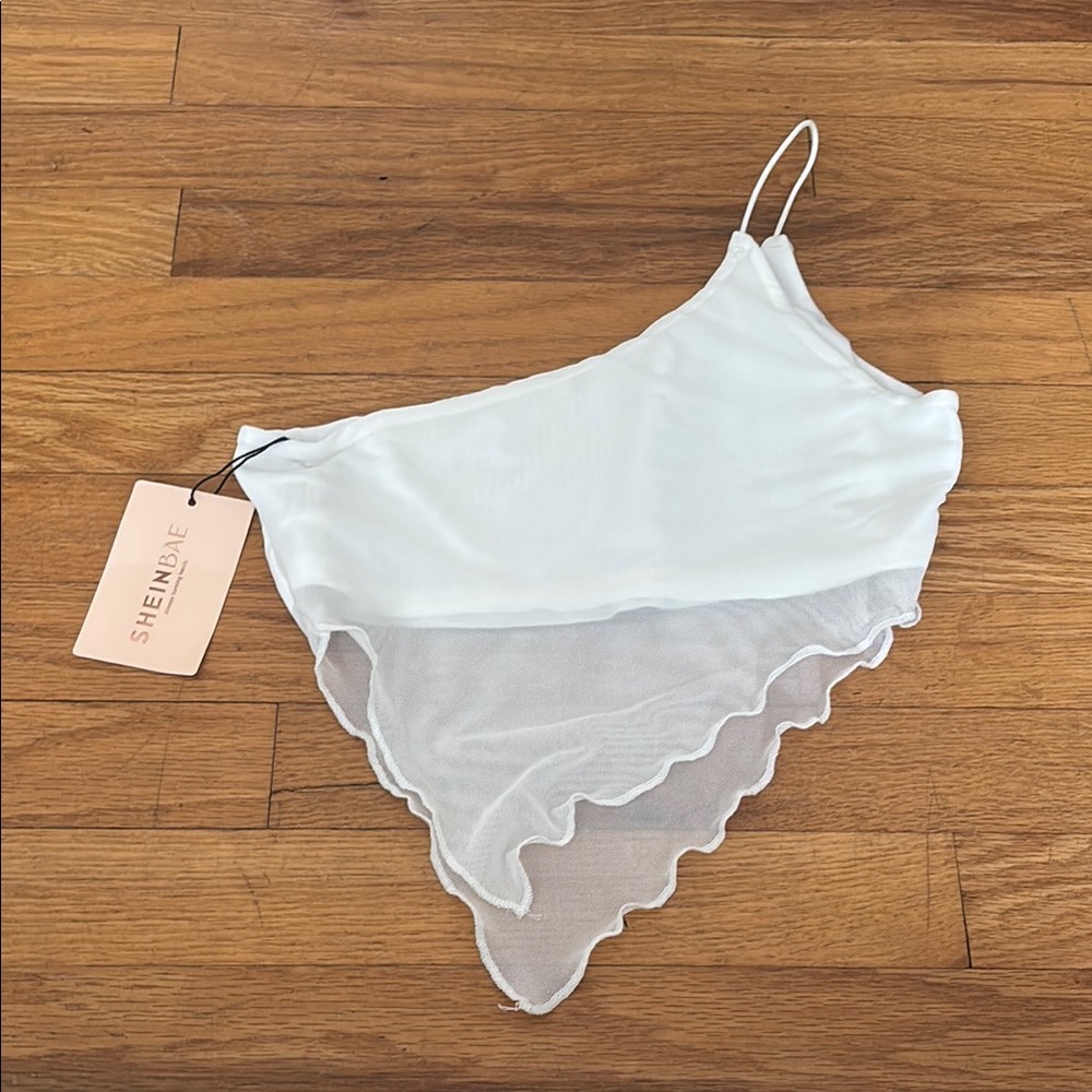 😀3 for $20😀 SHEIN White Asymmetrical Sheer Crop Top